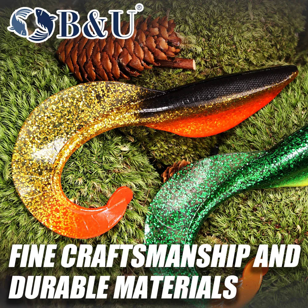 B&U Soft Swimbait Esca da pesca Coda ondulata lunga Big Pike Bait Grub Seducente Swimming Action Rig Jig