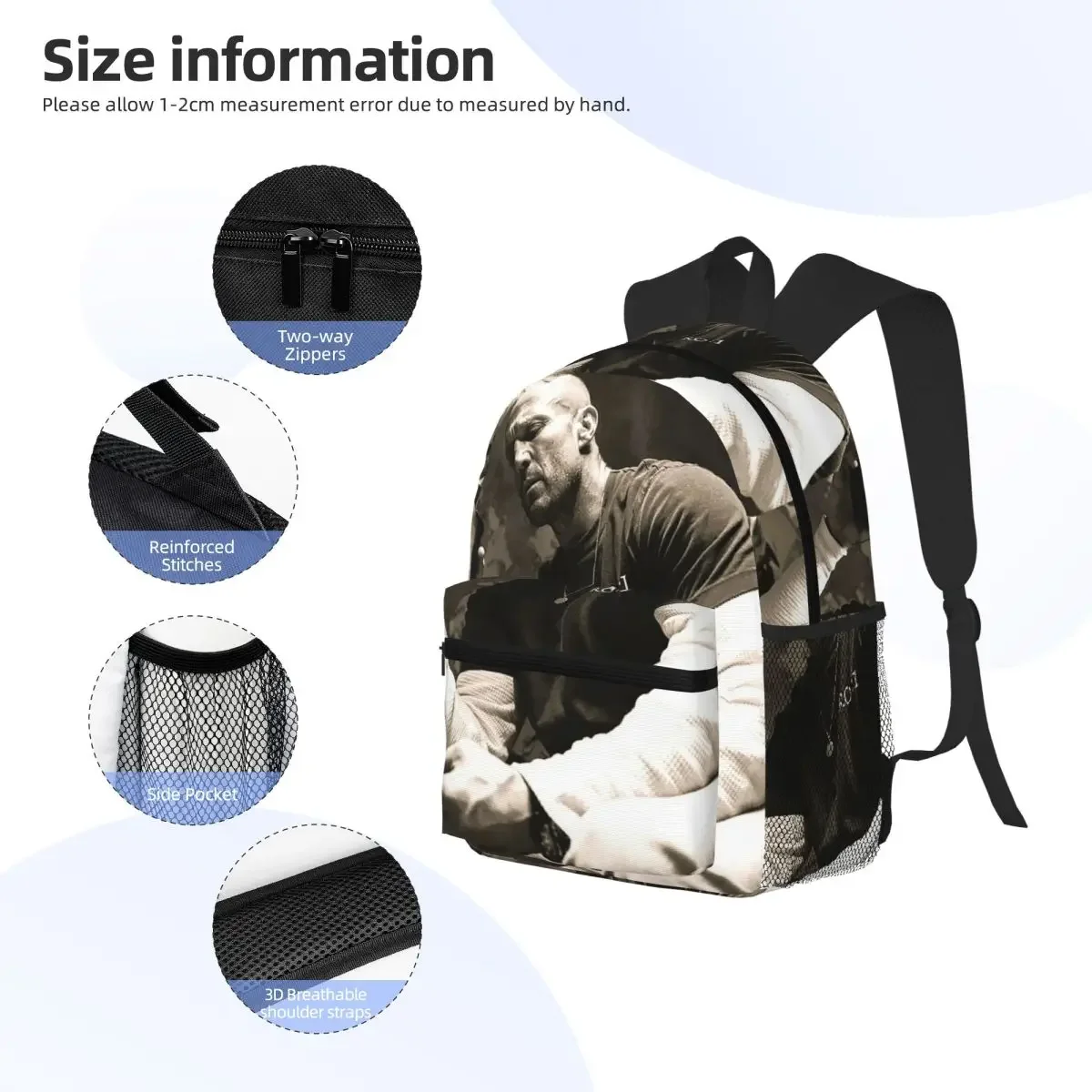 ジェイソン・ステイサム 学生バックパック スクールバッグ ハイキング トラベル デイパック 男の子 女の子 ブックバッグ ショルダーバッグ