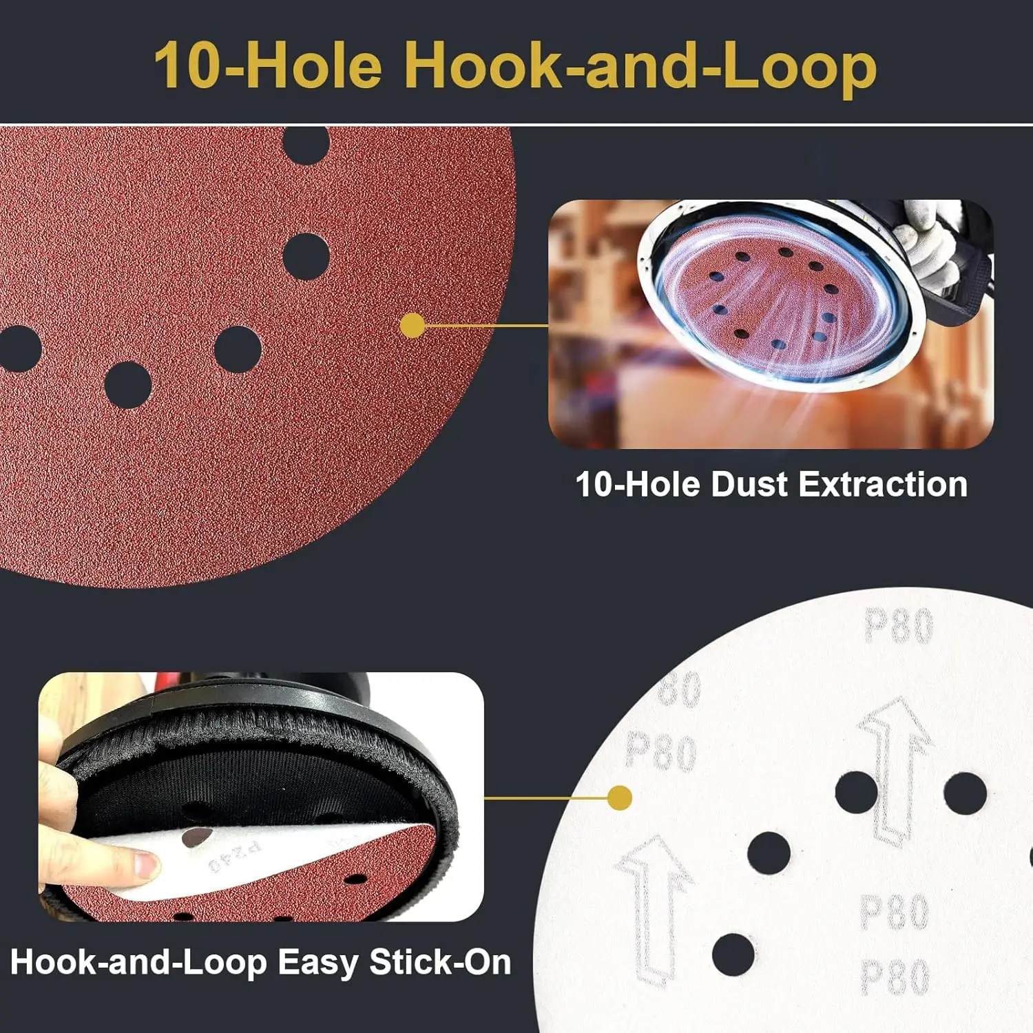 20 szt. 9-calowych (225 mm) papierów ściernych na rzep z 10 otworami do szlifierki ściennej, do metalu i drewna, tarcza szlifierska, ściernica polerska, gradacja 40-2000, tarcza szlifierska