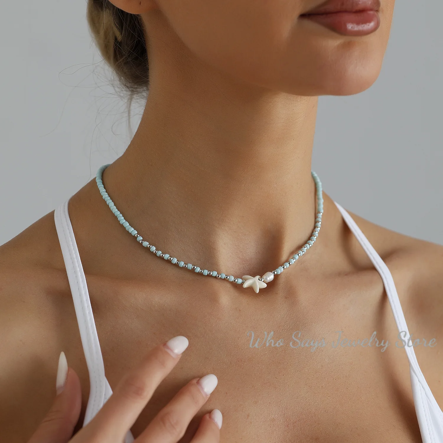 Tidepool Starfish Necklace - Surf & Beach Boho Jewelry Starfish Turtle Beaded Choker Necklaces, Adjustable Necklaces, Ocean Gift