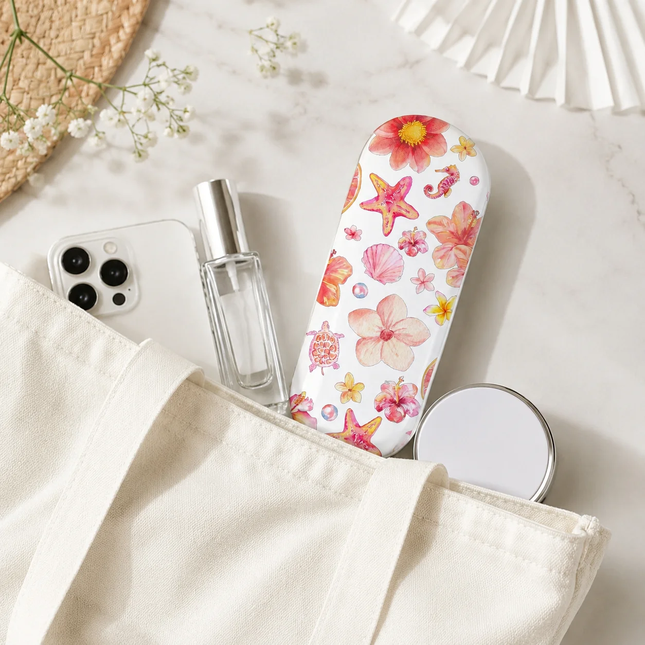 Ocean Floral Hard Eyeglasses Case, Portable Protective Sunglasses Storage Box for Women, Travel Handbag Home Office - view 2