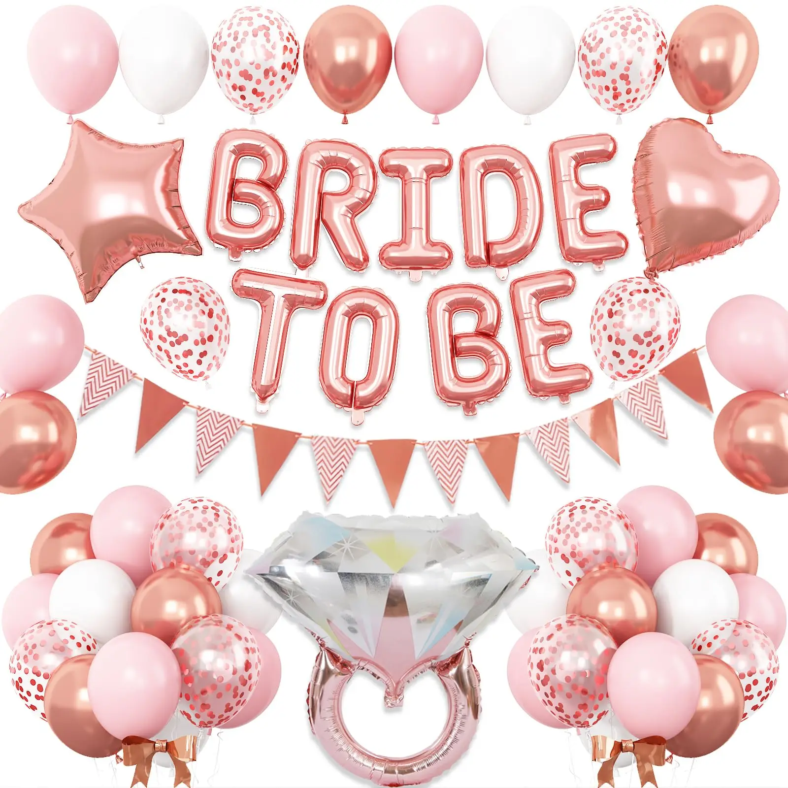 Bride to Be Ringförmiger Aluminiumfolienballon mit dreieckigem Wimpel und Latexballons, für Vorschlagpartys – Detail 6
