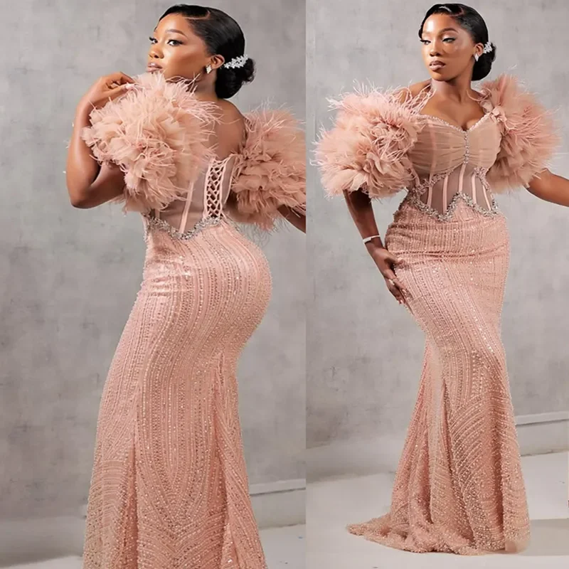 

Luxurious Aso Ebi Mermaid Crystal Lace Bead Ball Dress Sexy Sweetheart Black Girl Birthday Second Reception Dress Customized