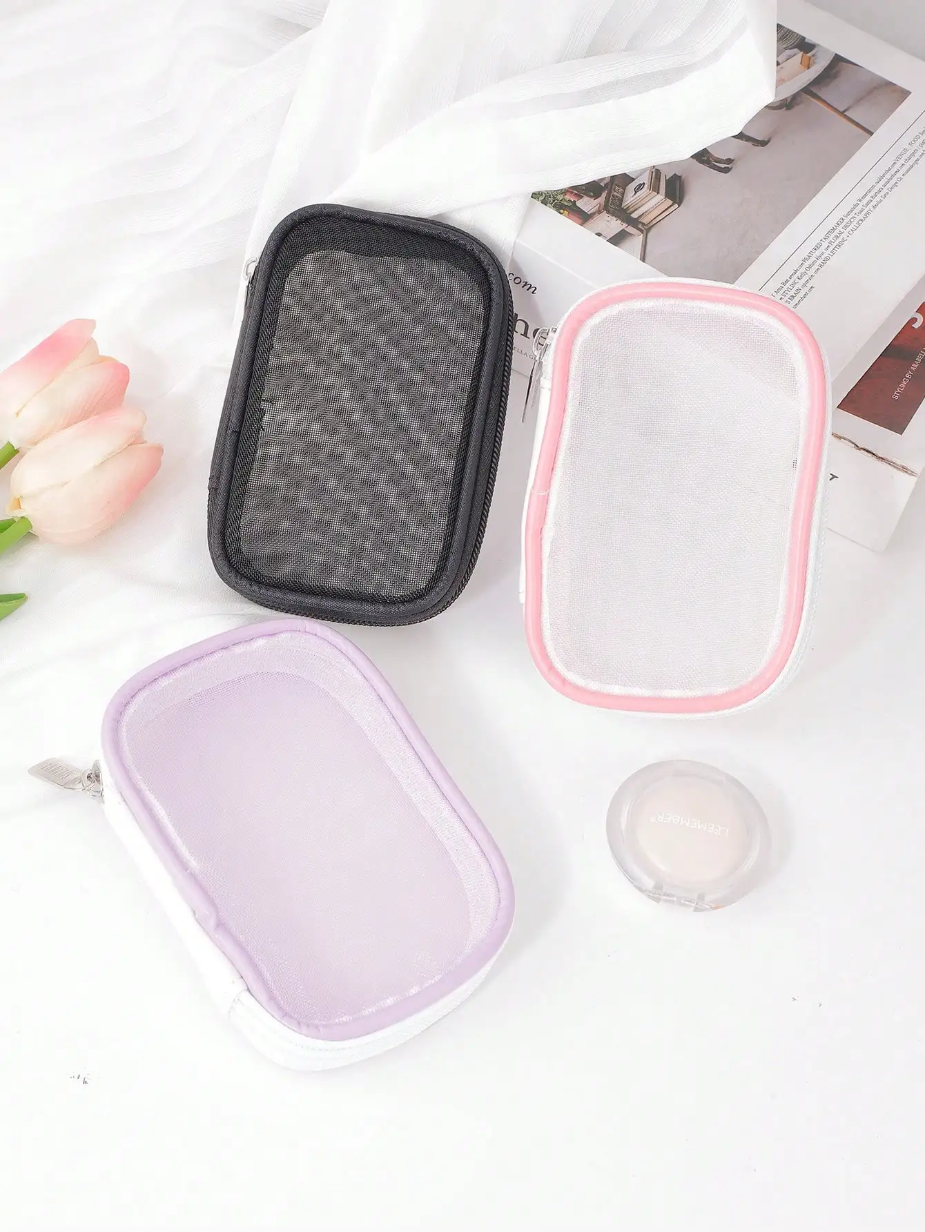 1/2 Pcs Mini Transparent Mesh Coin Purse Coin Storage Organizer Portable Data Cable Storage Bag view 3