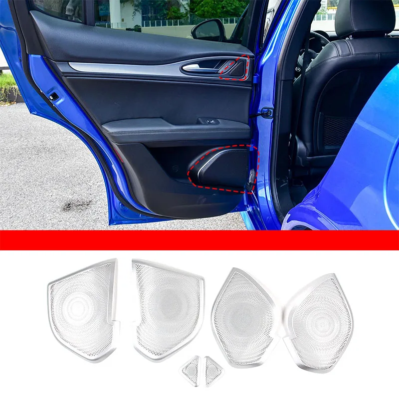 For Alfa Romeo Stelvio 2017-2023 Stainless Steel Car Door Speaker Net Protection Frame Trim Cover Car Interior Accessories