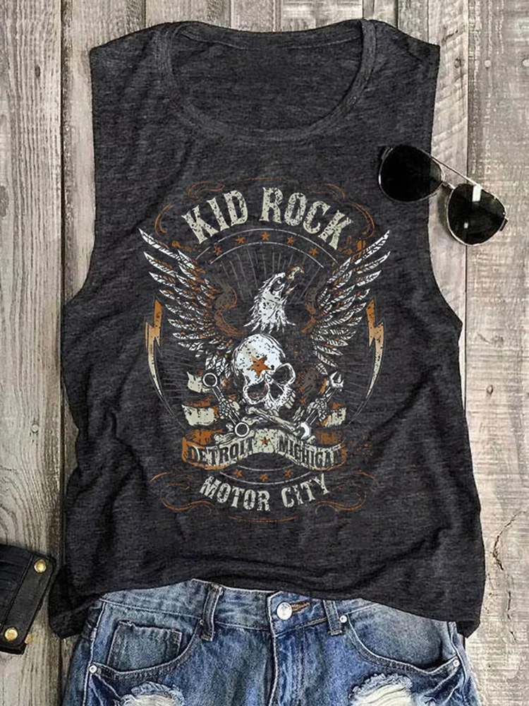 Funny Rock Skeleton Eagle Tank Top for Women Vintage Retro Rock Roll Music Shirts Sleeveless Concert Buddy Tank Tops Graphic Tee