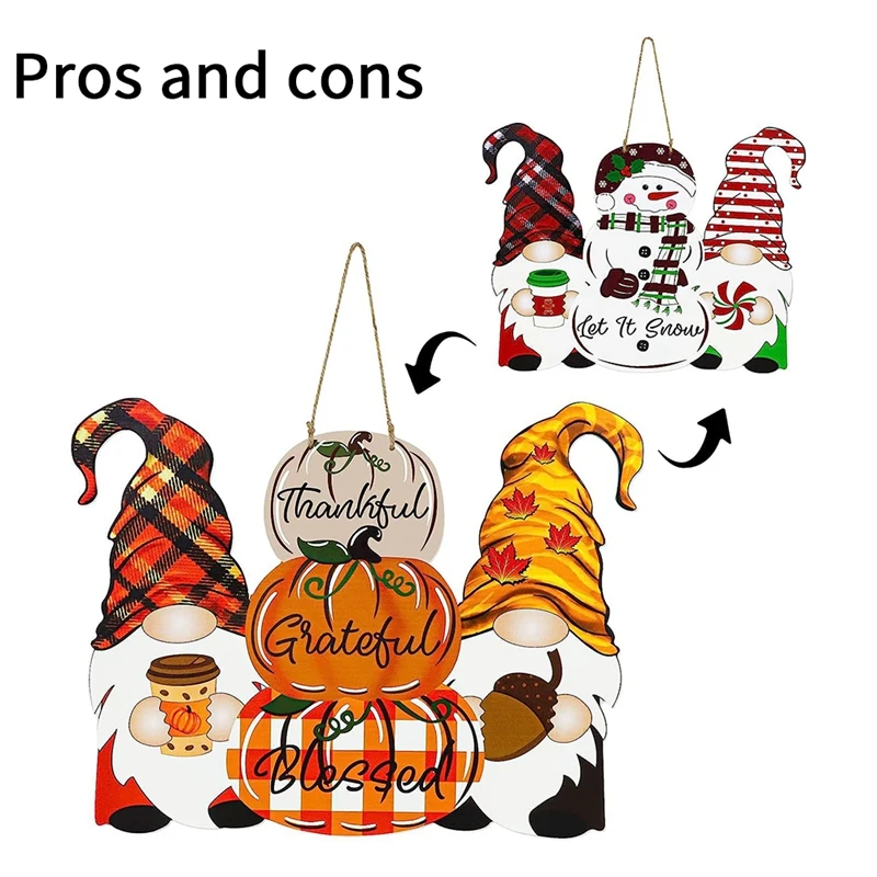 그놈 행잉 문짝 장식, 추수감사절 나무 사인 호박 문짝 행어, 야외 전면 문짝, 1 개