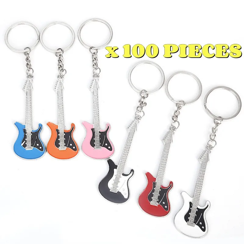 100 pieces/lot New Design Classic Guitar Keychain Car Key Chain Key Ring Musical Instruments pendant For Man Women Gift