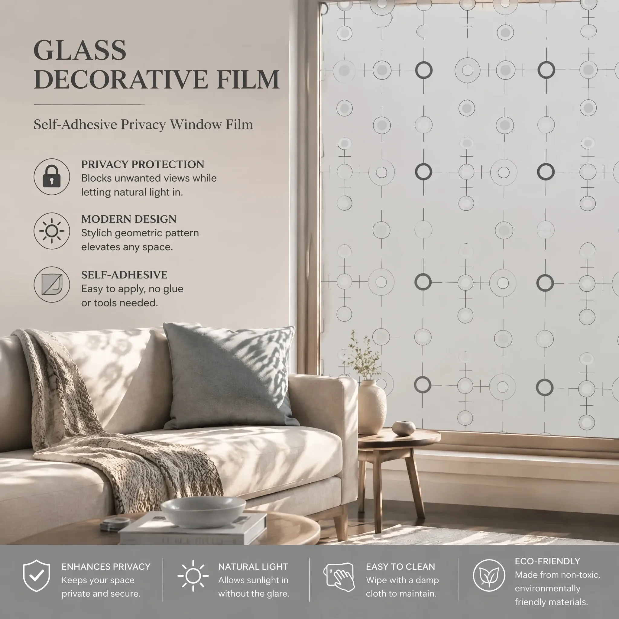Window Insulation Film - Modern Self-Adhesive Molecular Circle Frosted Window
