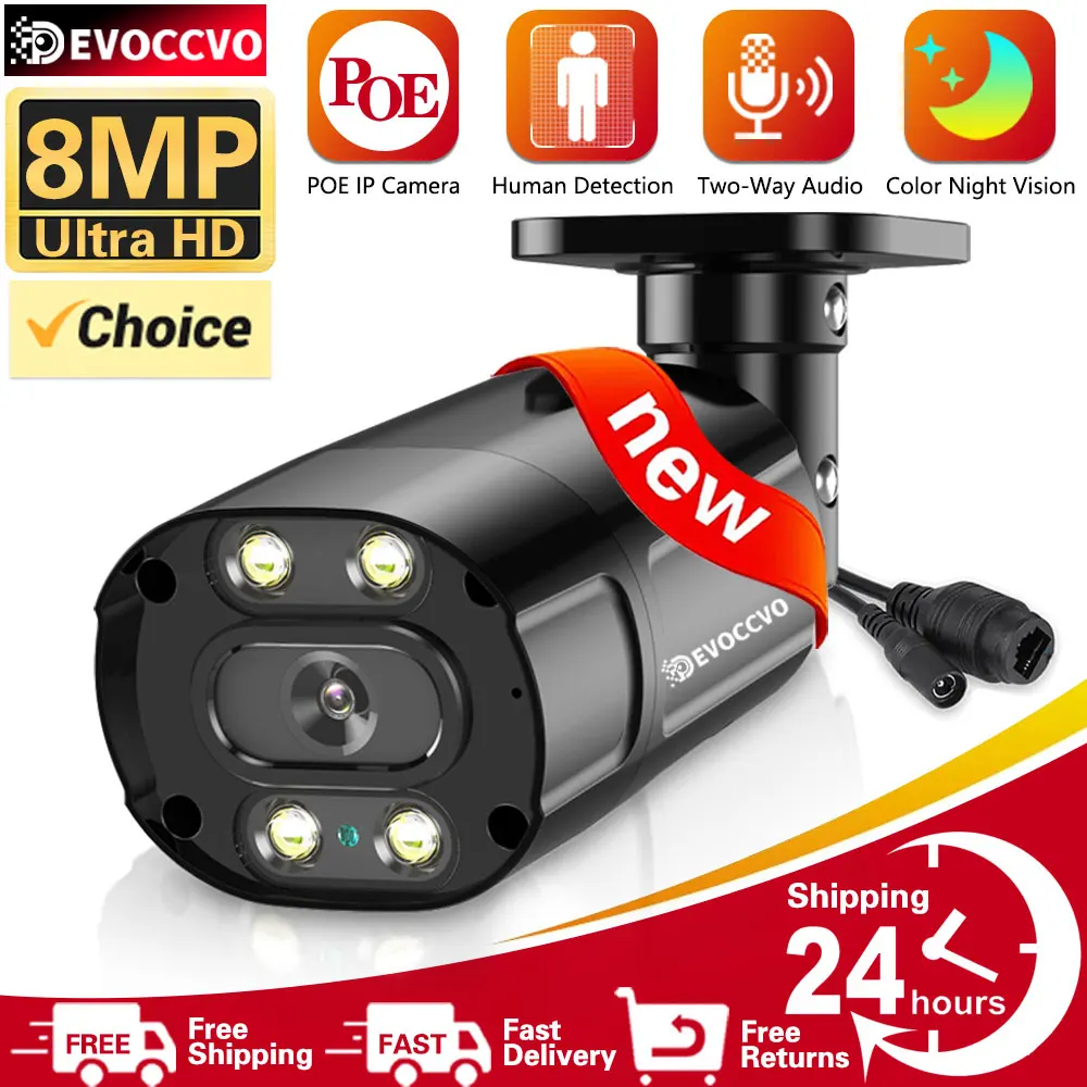 Cámara IP POE de 8MP con visión nocturna a todo Color, videocámara de videovigilancia 4K, Audio bidireccional, detección humana al aire libre, H.265, Color negro