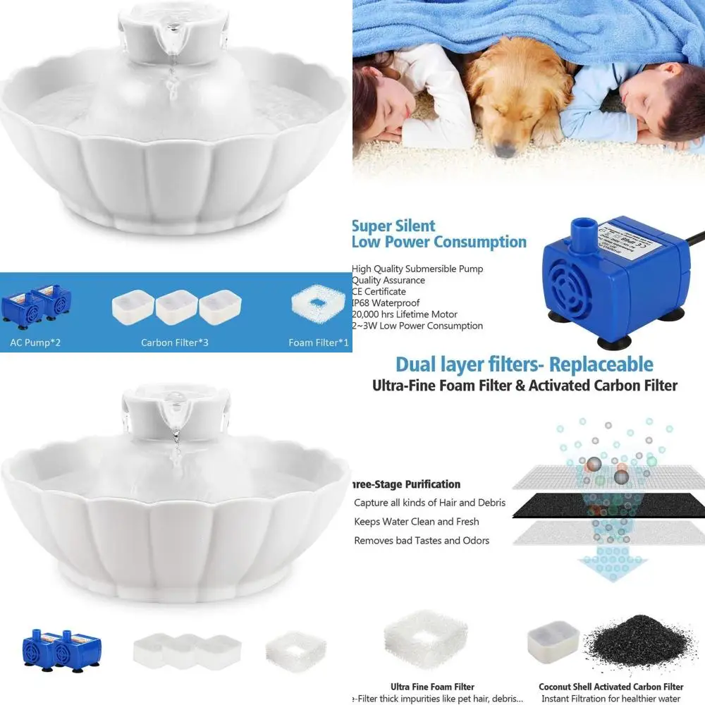 

Керамический фонтан для кошек Tritone, сверхмощная поилка для домашних животных, очиститель воды с фильтром 2,1 литра / 2,2 литра с заменой