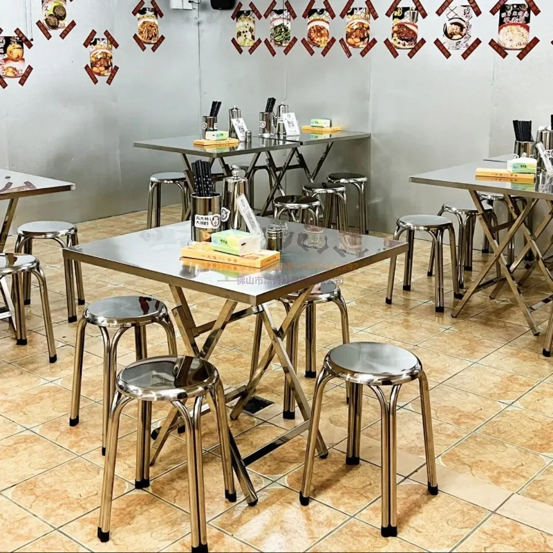 

Industrial style stainless steel folding tables and chairs Commercial market food stalls Restaurant skewers Malatang snack bar