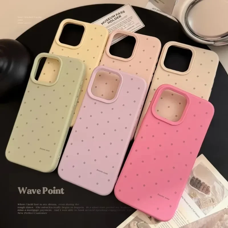 Ins Polka Dot Silicone Case for IPhone 16 15 14 13 12 11 Pro Max Simple Style Soft Anti-fall Shockproof Buffer Protection Cover