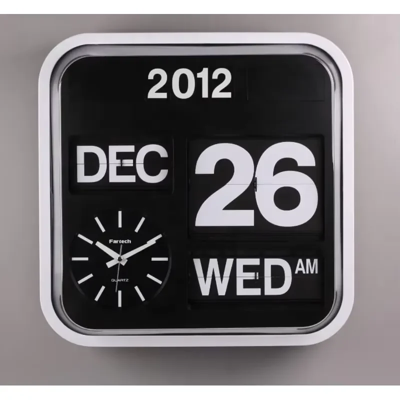 Modern Square Plastic Wall Clock Automatic Flip Calendar Multifunctional Home Decor New Attractive Design For Living Room