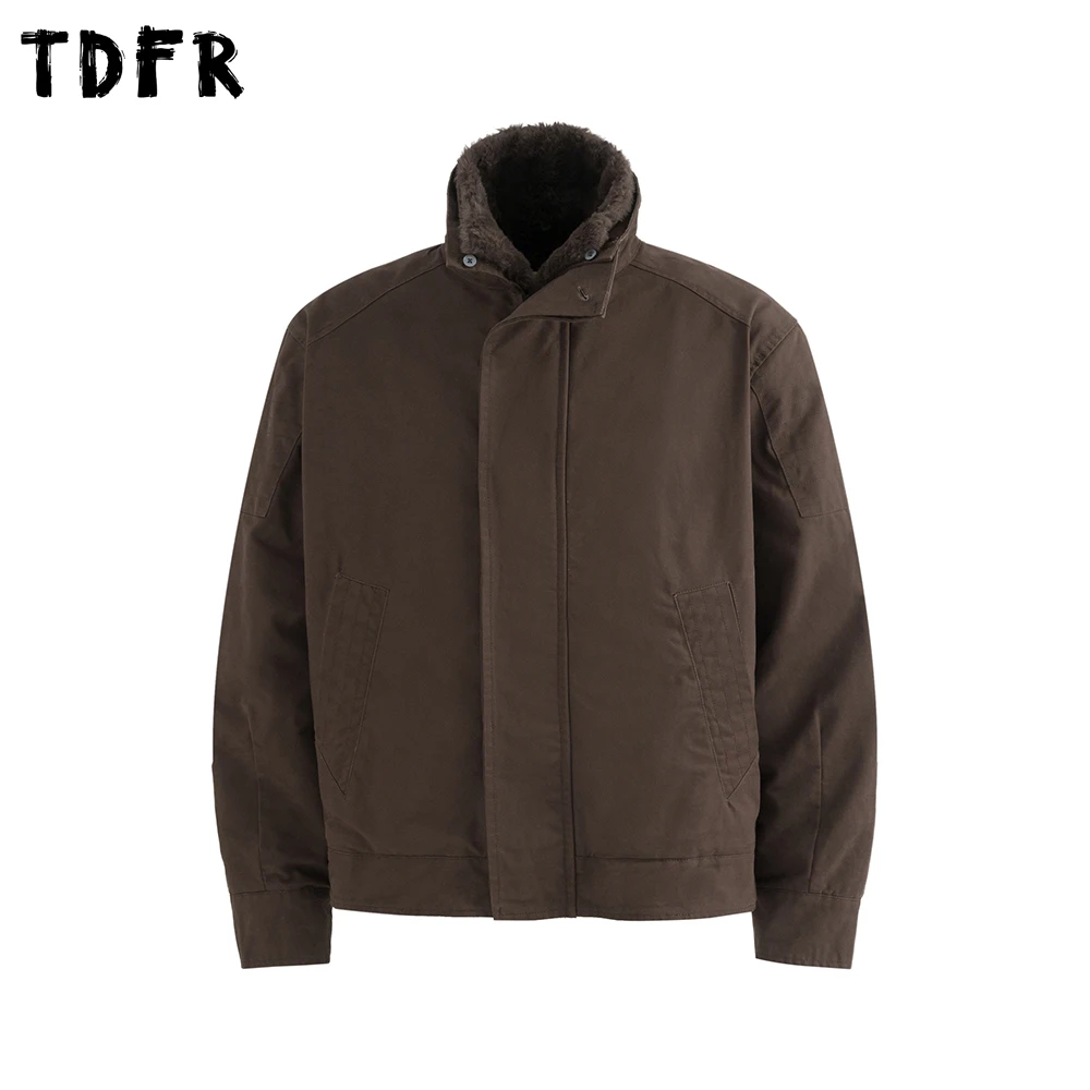 

Solid Color Cargo Padded Jacket Mens Winter Retro Casual Pocket Long Sleeve Removable Fur Collar Outerwear Man