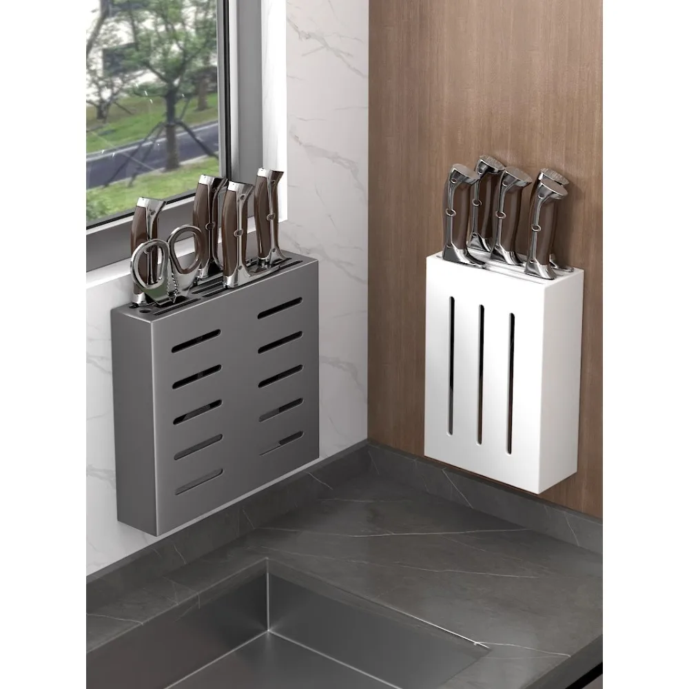 Stainless steel kitchen knife holder storage rack, household knife holder, kitchen knife wall hanging integrated storage box, no