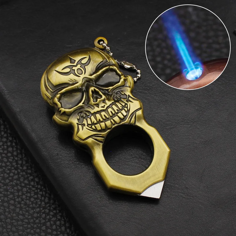 

Outdoor Portable Finger Buckle Inflatable Lighter Metal Keychain Windproof Mini Lighter Smoking Accessories Men's Gift