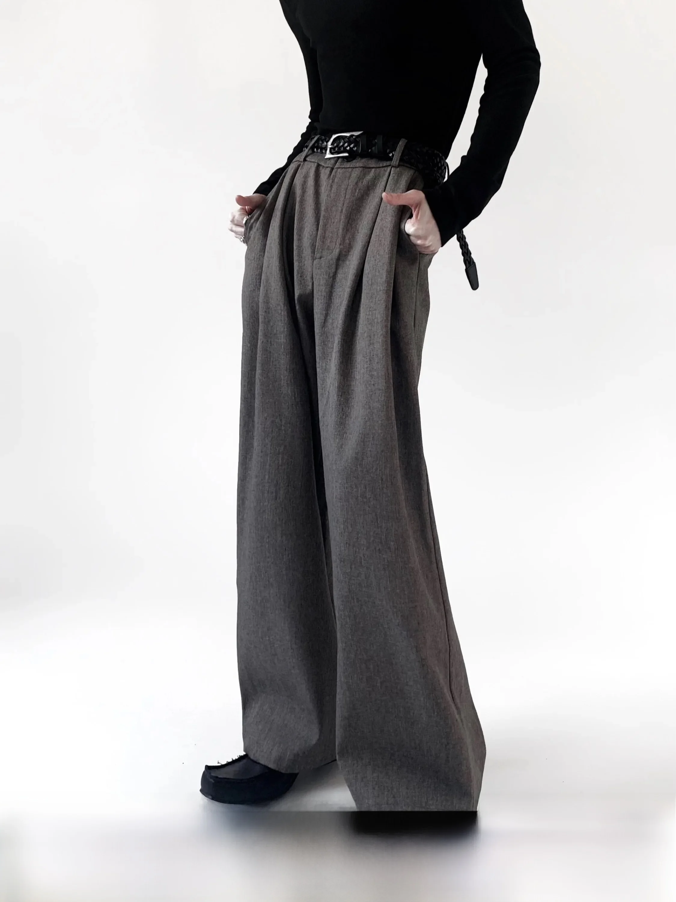 Autumn Mountain Wind Retro Men's Casual Straight Leg Suit Pants High Density Twill Heavyweight Loose Drape Long Trousers