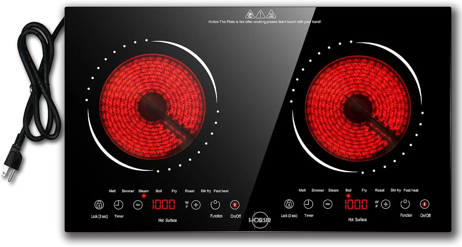 2 Burner Electric Cooktop 110V with Plug, Total 2000W Shared Power | 24