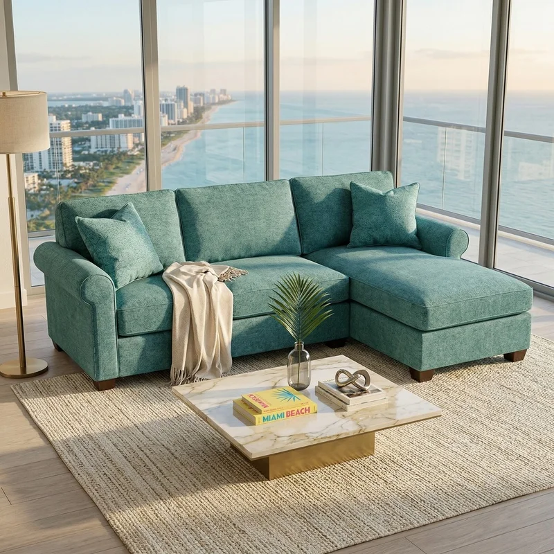 

Hepburn Emerald L-Shaped Sectional Sofa – USA Made, 5-Day Shipping, Custom Fabric Options