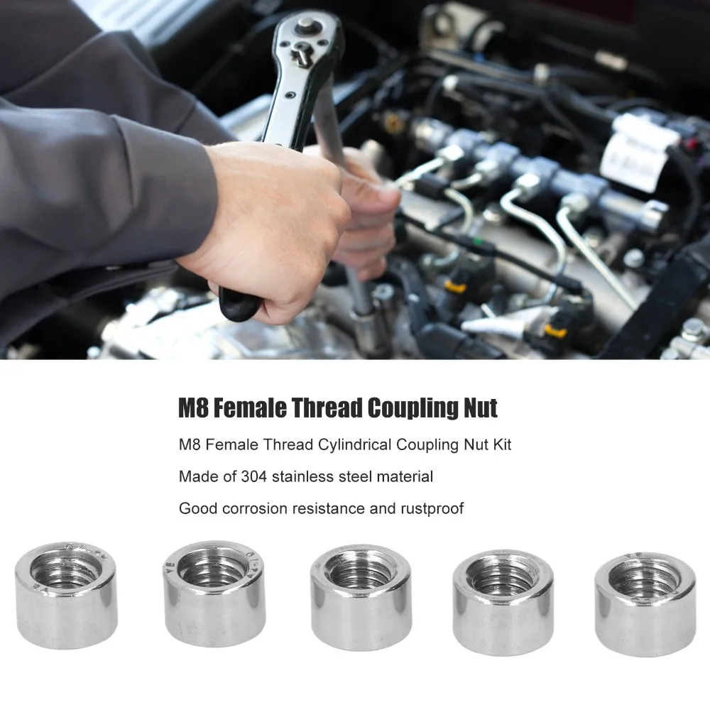 20pcs Female Fully Threaded Round Coupling Nuts M8 Fasteners Threaded Coupling Nuts Stainless Steel Coupling Nut