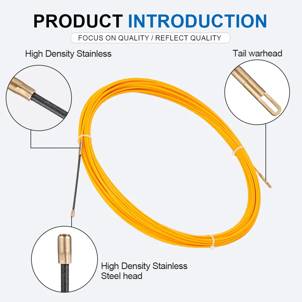 5/10/15/20/25/30M 3mm Cable Puller Fish Tape Yellow Cable Fiberglass Fish Tape Reel Puller Fiberglass Metal Wall Wire Conduit