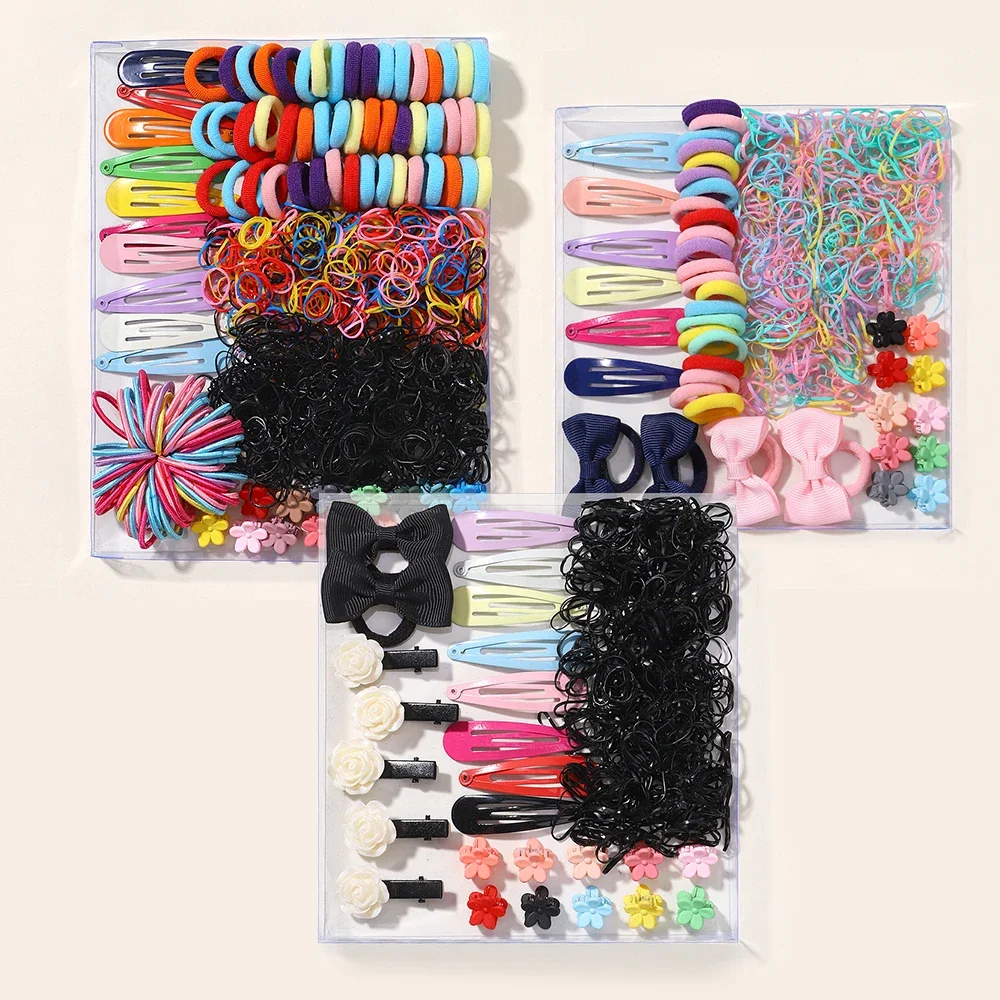 

1125pcs A Bag of Multipurpose Children Lovely Colorful Flower Clip BB Clip Disposable Hair Ring Leather Band Hair Wholesale Gift