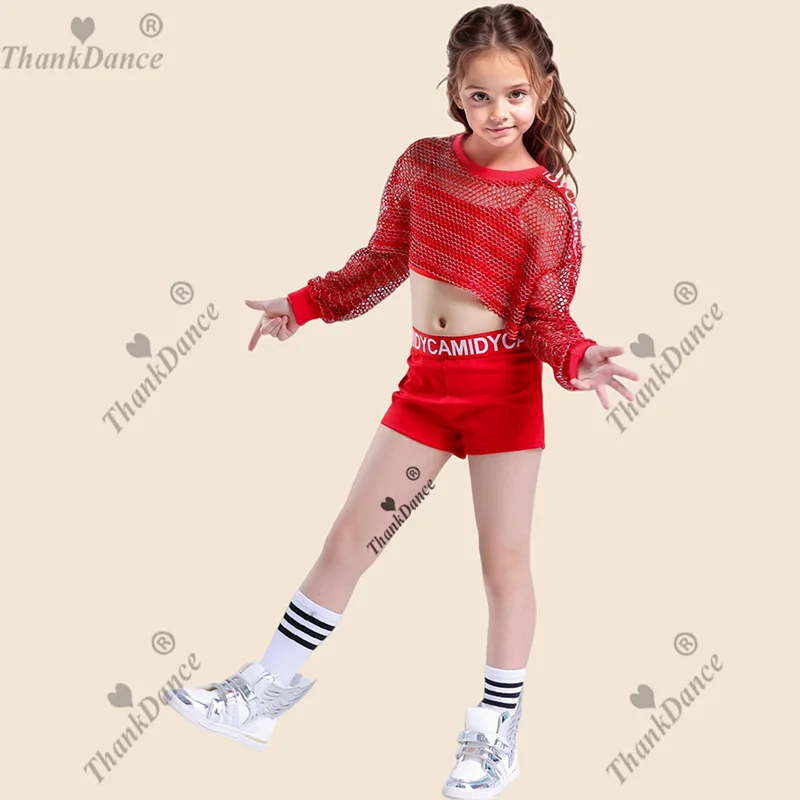 

Kid Stage Dance Wear Children's Red Dress Runway Show Costume Girls' Sequins Jazz Dance Costume Girls' Trendy Cool Set Red 3pcs