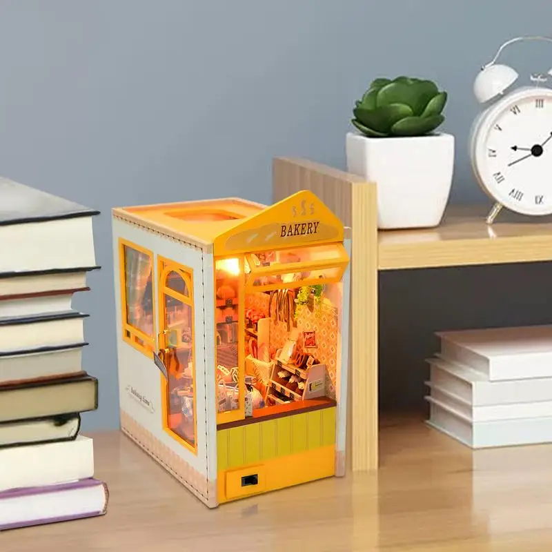 Miniature Book Nook Kit Multipurpose Puzzle Bookend Miniature Bookshelf 3D Book Nook Bookshelf Nook With Light For Children