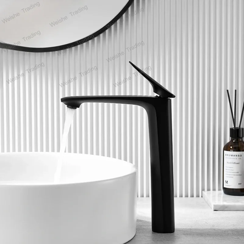

Luxury bathroom high basin high sink faucet gourmet washbasin hot and cold faucet brass chrome black