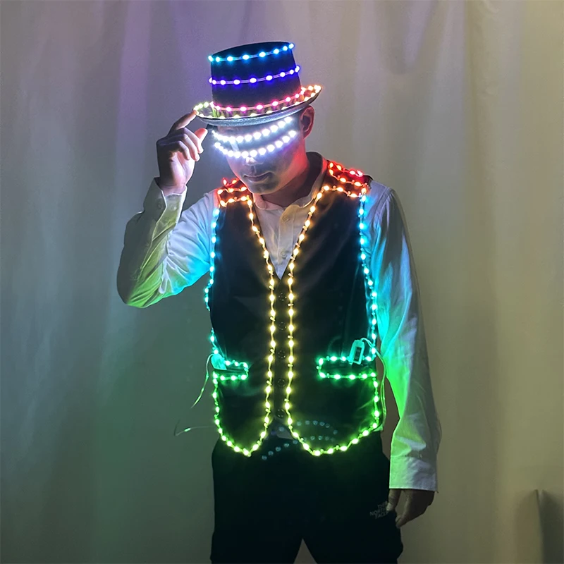 APP Remote Control LED Panama Hat Dance Show Fedora Hat Luminous Top hat for DJ Stage Performance Costumes Accessories