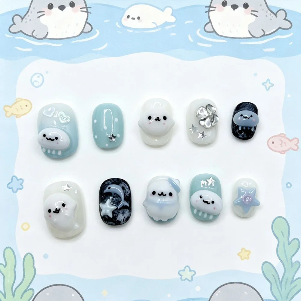 Cartoon Niedlicher Rosa Hase Dessert Liebesbär Ellipsen-Nagelkunst 3D Stern Schmetterling Knoten Flügel Punkt-Muster Künstliche Nägel Geburtstagsgeschenk – Detail 10