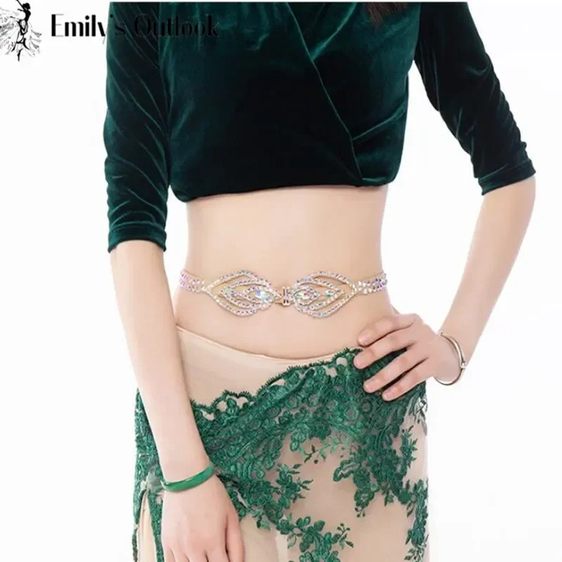 سوار الرقص الشرقي من حجر الراين الناعم القابل للتمدد للنساء ، ملحق الأزياء المشرقة ، مجوهرات متألقة ، ملابس العرض المسرحي ، بلينغ بلينغ ، حجر الراين