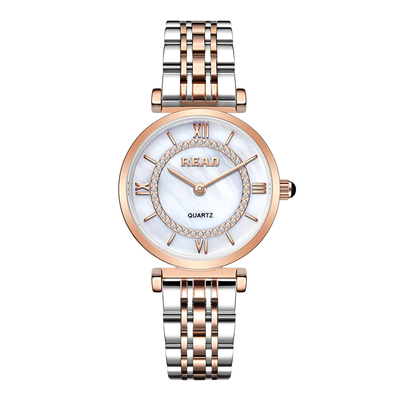 READ Women Quartz Wrist Watch | Rose Gold Silver Stainless Steel Band | 30M Waterproof | Butterfly Clasp Ladies Dress Watch