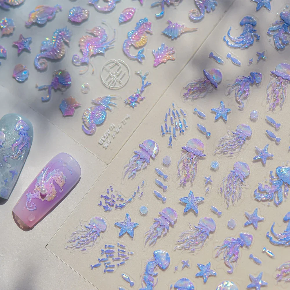 5D złota rybka plastikowa torba koniki morskie meduza rozgwiazda muszla muszla Koi syrenka bańka wodna gwiazda karp naklejki do paznokci naklejki