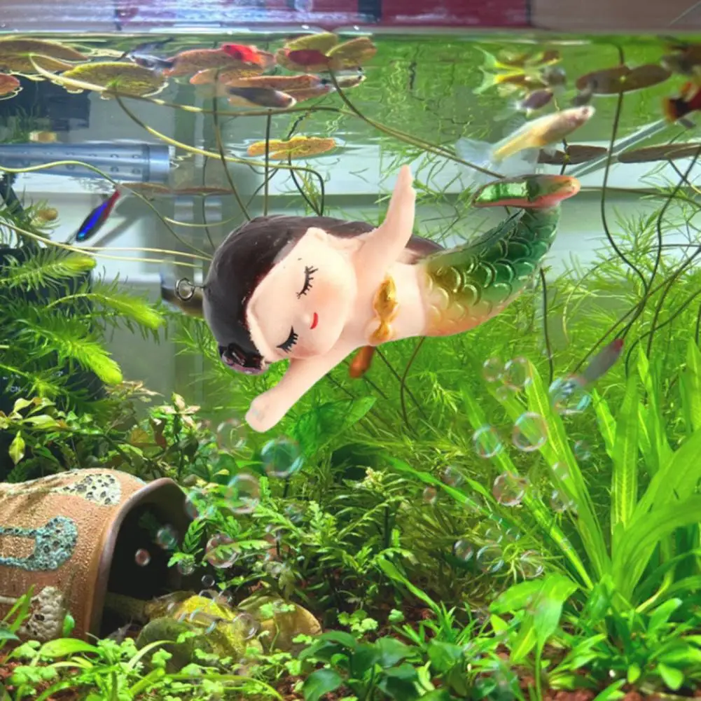 Aquarium Ornament Mini Aquarium Mermaid Figurine Ornament Adorable Eco-friendly Floating Decor for Fish Tank Cartoon Shape