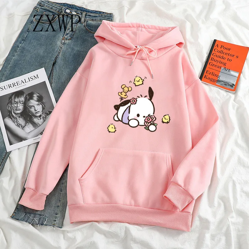 Anime Pochacoo Hoodies Cartoon Girl Casual Tops Kawaii Pink Hoodie Harajuku Winter Clothing Women Trendy Hooded Sweatshirt