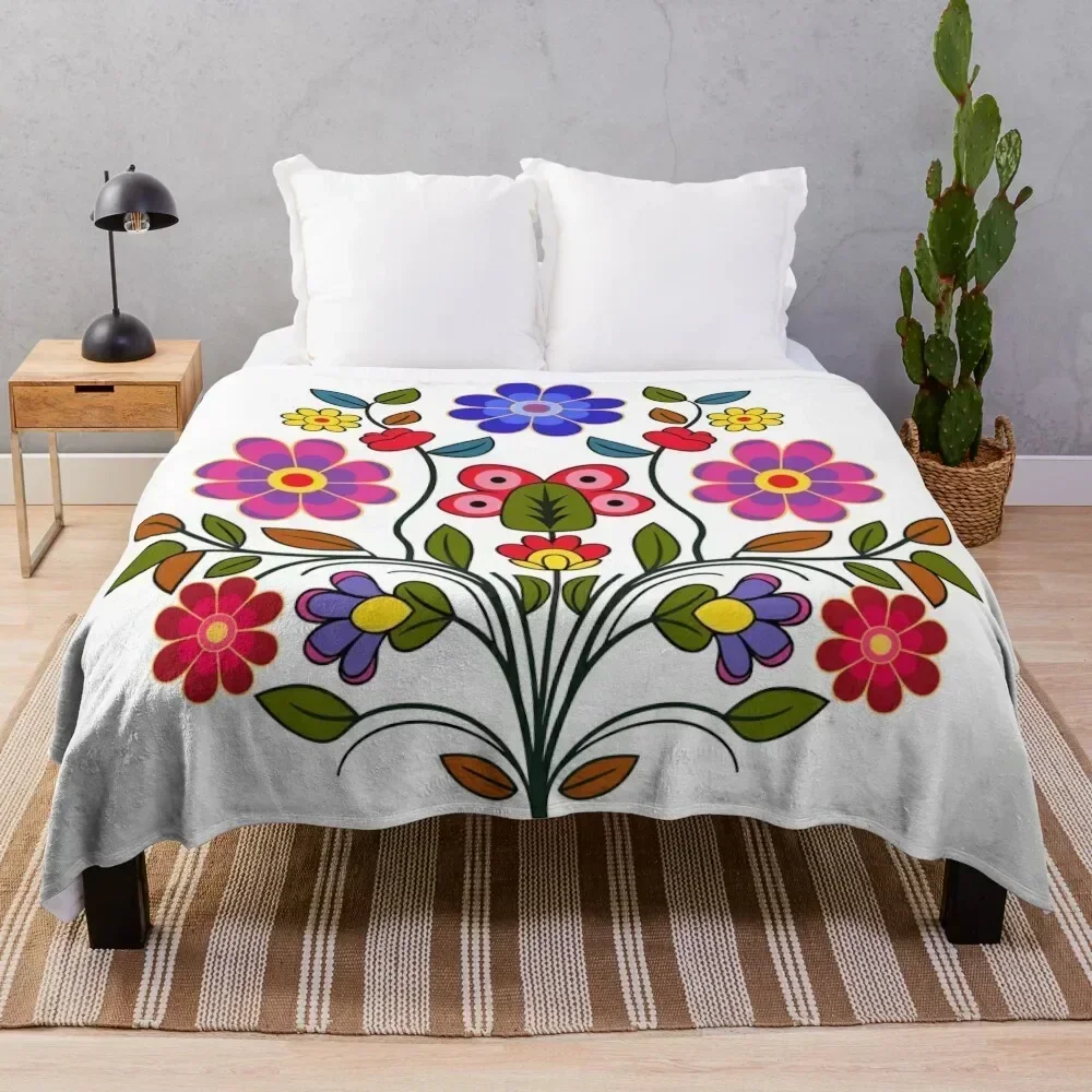

Ojibwe Floral Motif Throw Blanket Cozy Light Blanket for Travel Camping Picnic
