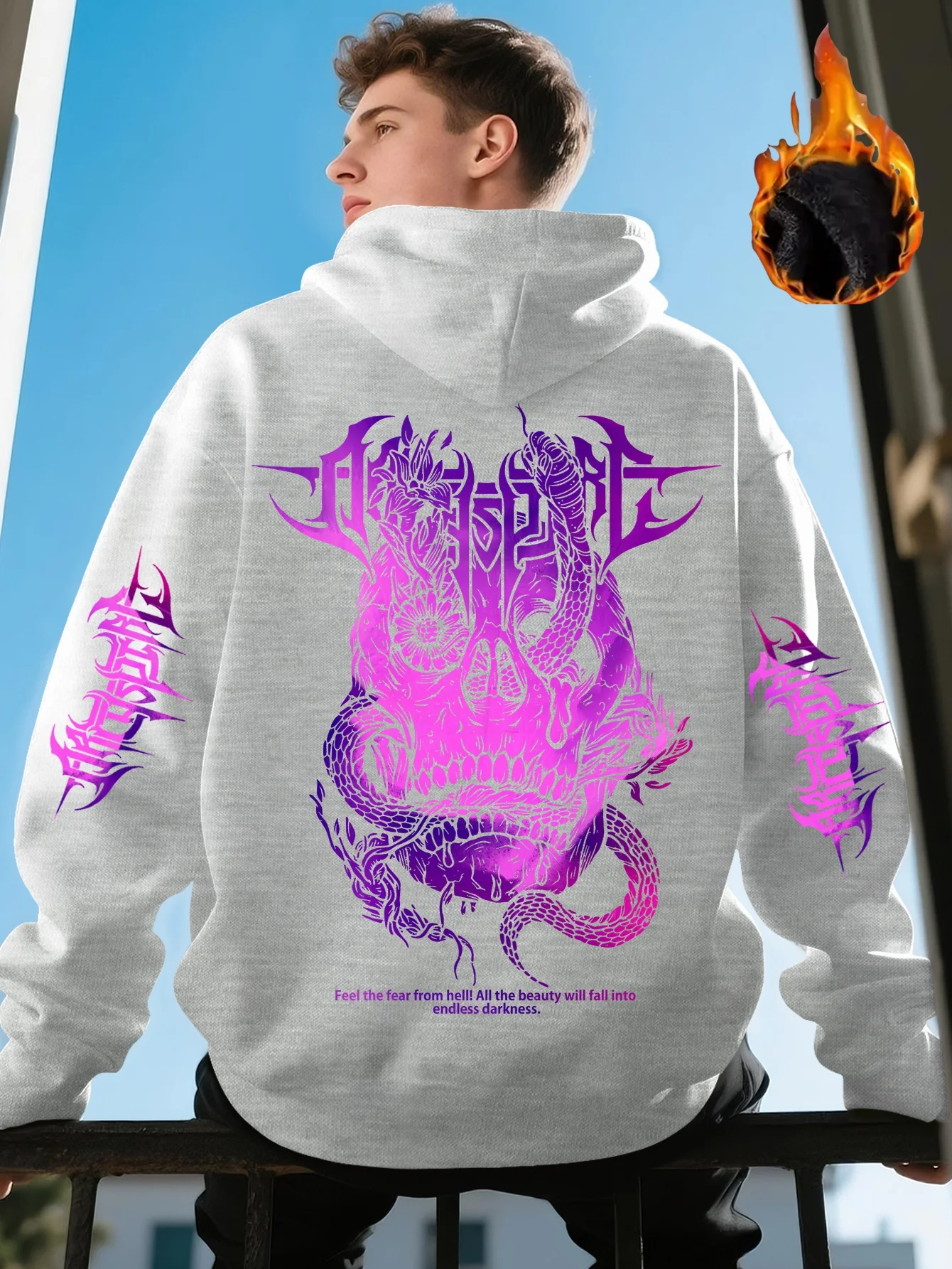 Sweat à capuche pour hommes, sweat-shirt gothique avec image de serpent de Dragon, pull à capuche coupe ample avec capuche à cordon pour l'automne/hiver