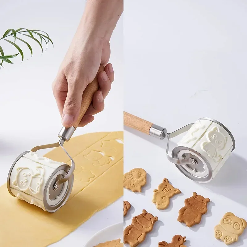 Roller Cookie Cutters with 32PCS Stamps Plastic Biscuit Cutter Set for Baking Animal Car Space Theme Mold Easy to Clean Safe