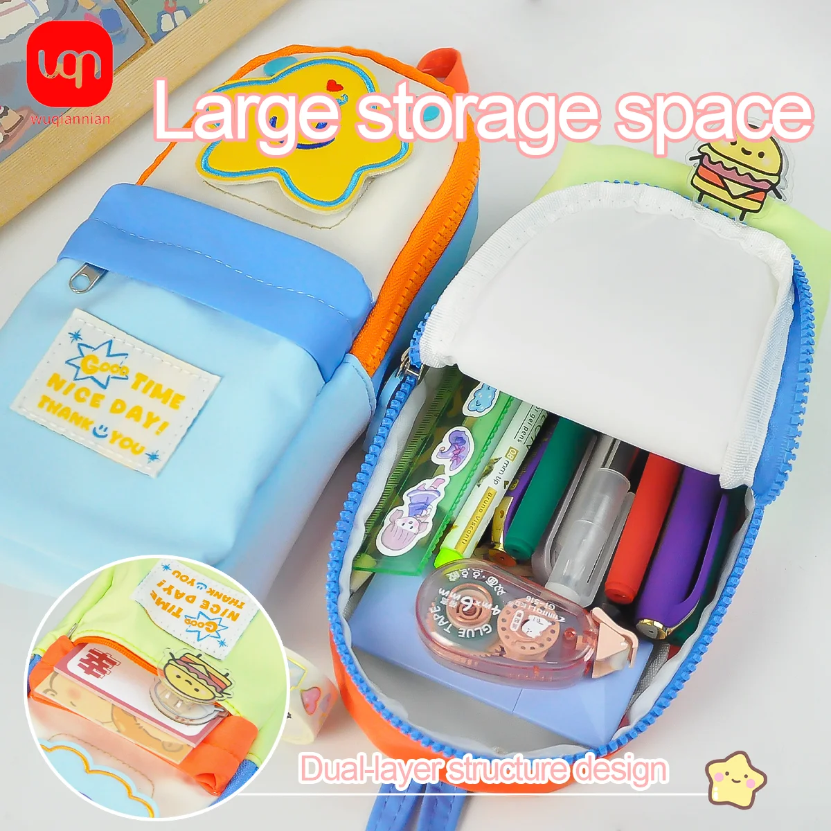 

WQN1pc Cute Cartoon Pencil Case, Multi-Layered Large Capacity Pen Storage Bag, Smooth Zipper, Waterproof Pen Storage Bag, WithG