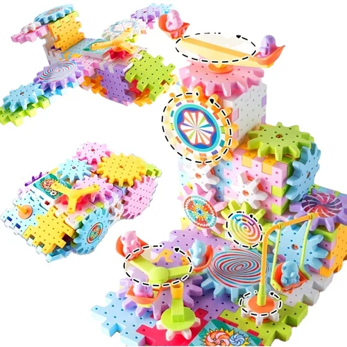 어린이용 전기 기어 빌딩 장난감 세트, 전동 스피닝 기어 세트, 기어 레일 자동차 대형 빌딩 블록, 스템 건설 장난감 세트 