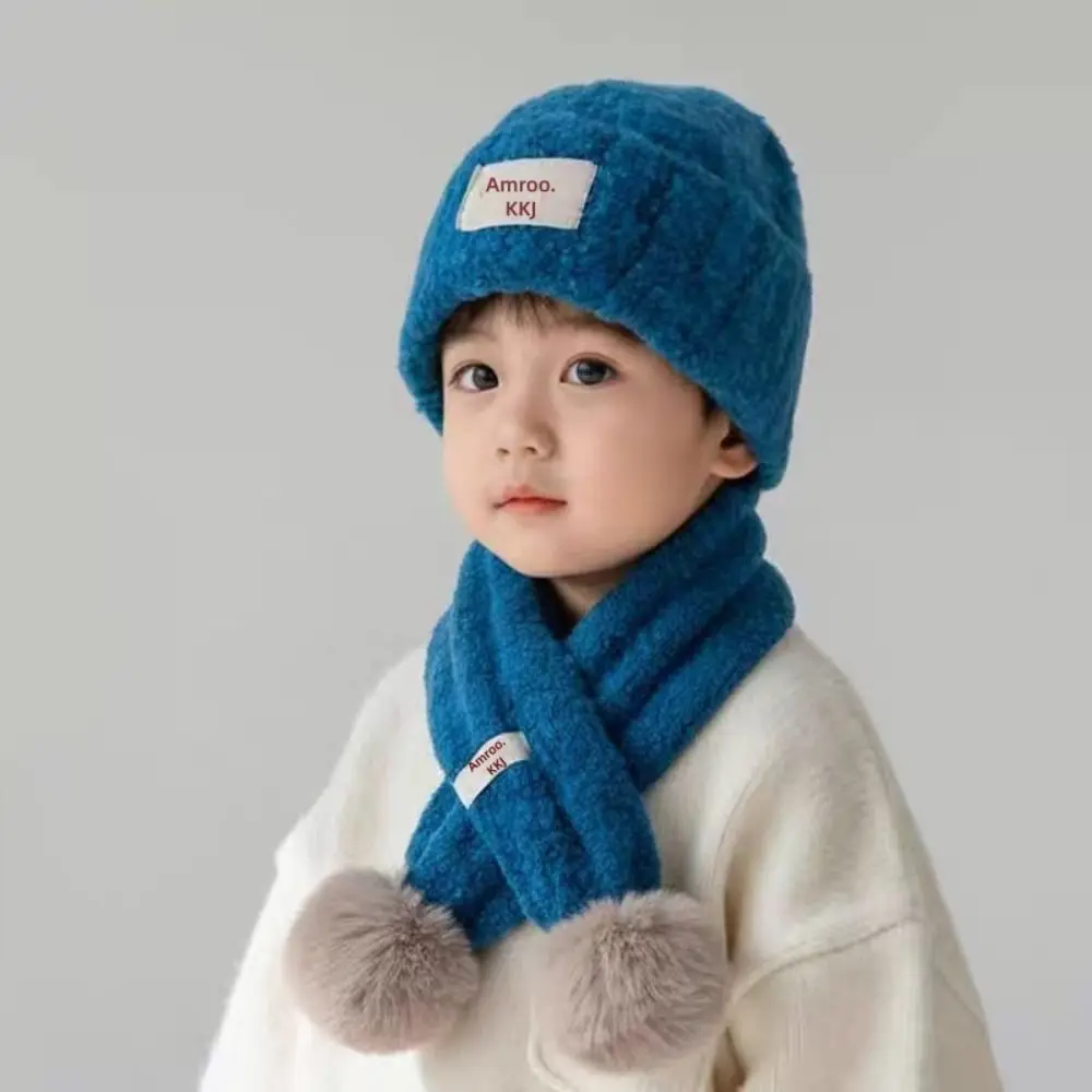 Set Topi Rajut Baru dengan Syal Tekstur Rib yang Lembut, Syal Beanie Rajut Hangat dengan Pom Pom untuk Anak Laki-laki dan Perempuan.