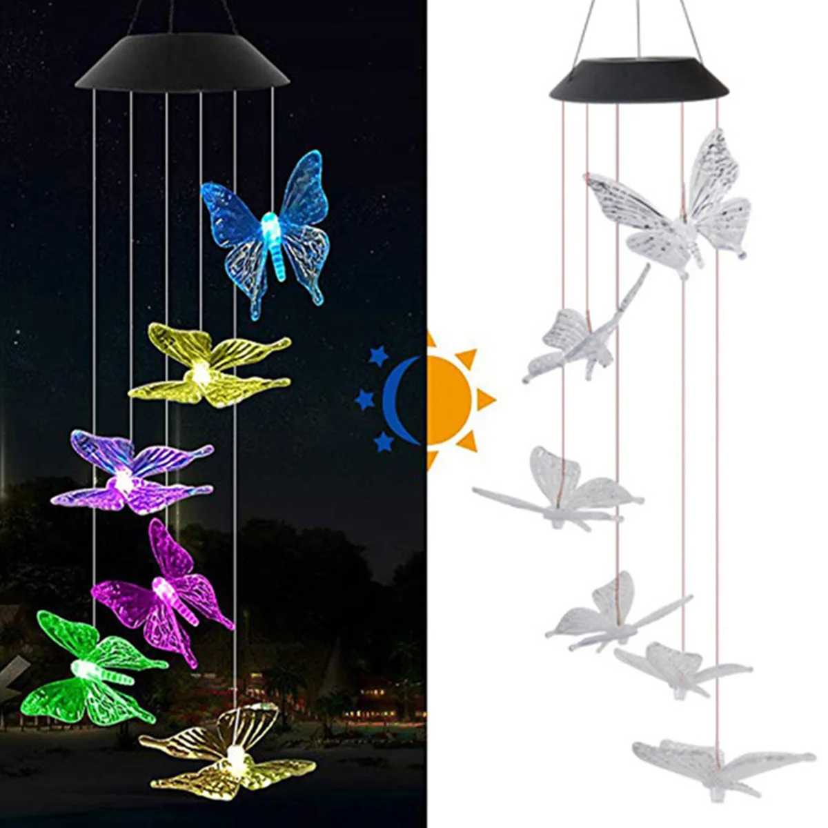 Campanelli eolici solari lampada da giardino a farfalla leggera luci solari campanelli eolici luce colorata lampada a sospensione solare