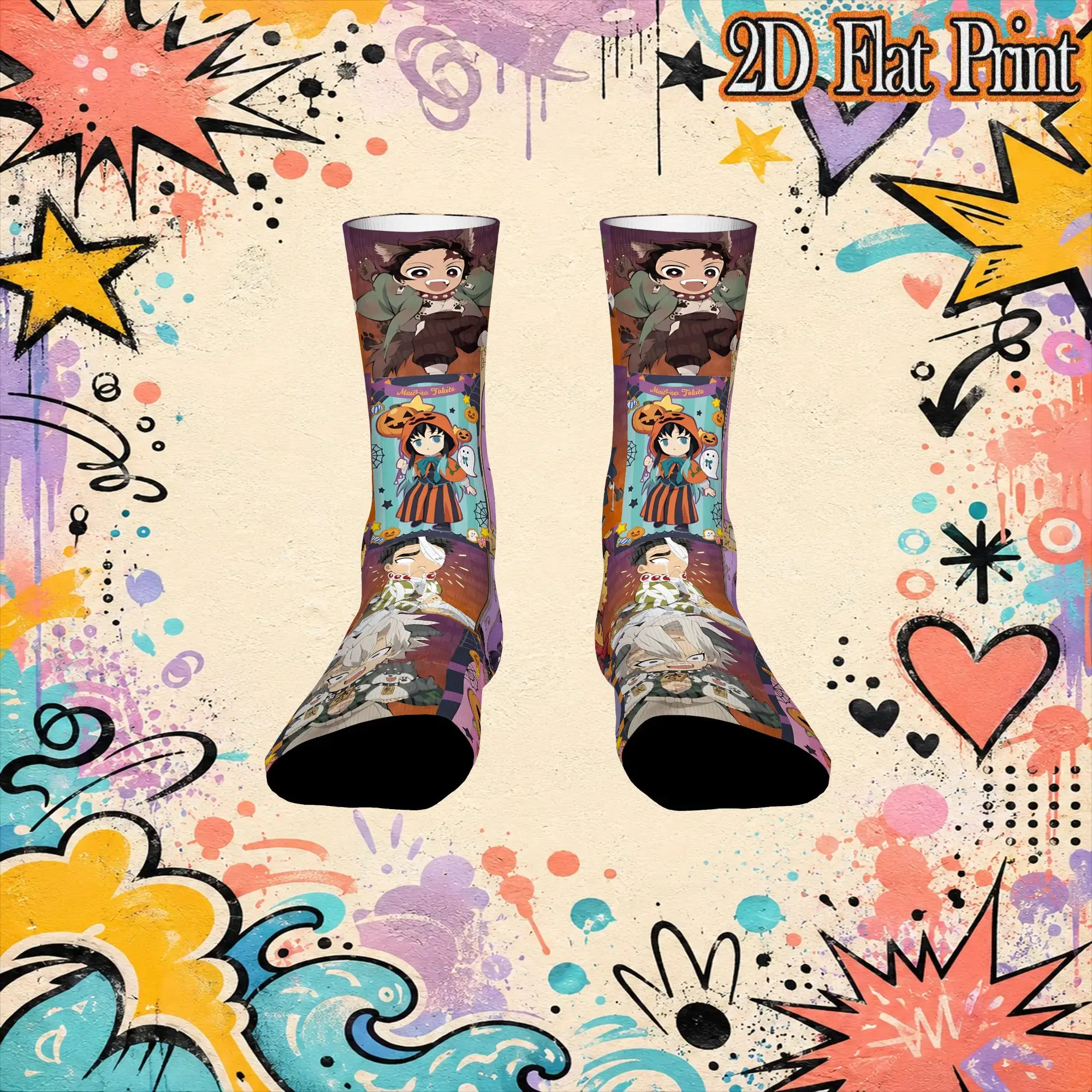 Fashion Christmas Demon Slayer Vintage  Hip Hop Novelty Pattern Crew Crazy Sock Sports Socks