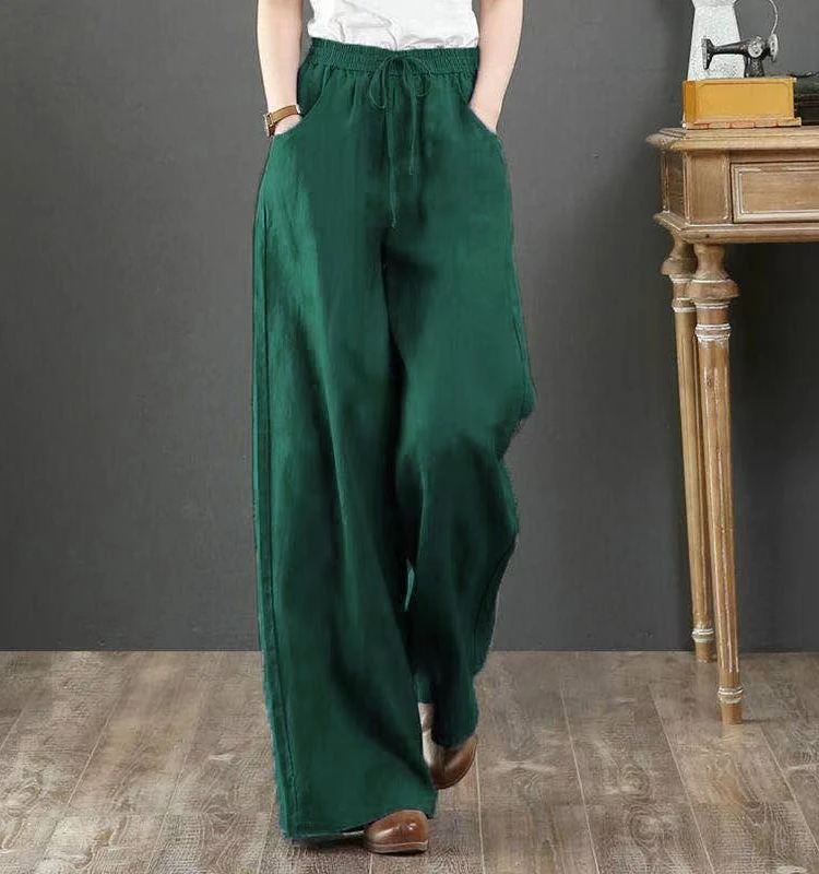 Pantaloni da donna larghi in lino di cotone a gamba larga a vita alta Pantaloni lunghi casual con cintura Coreano Sle Pendolarismo Vento Estate Modello sottile
