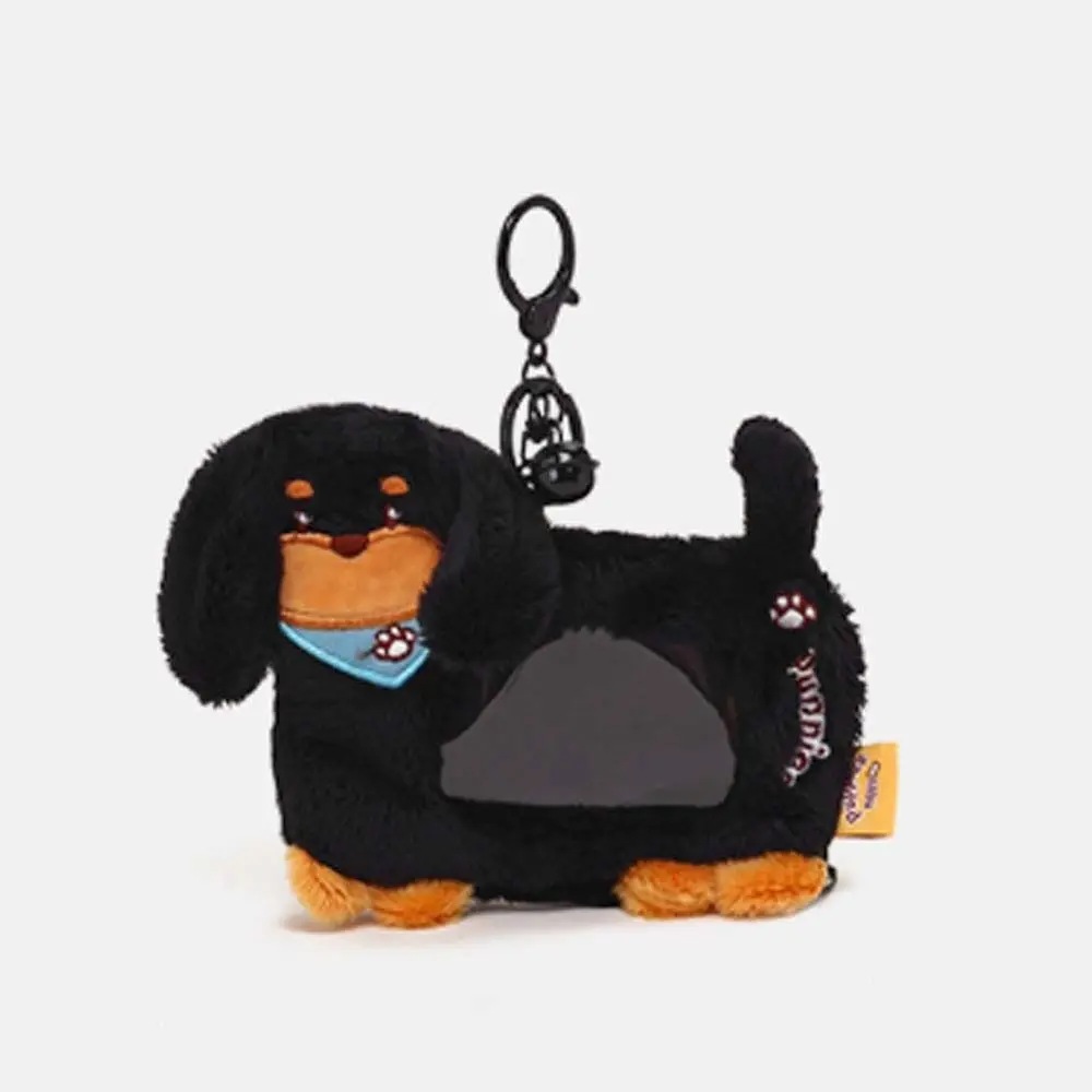 Transparent Dachshunds Card Cover PP Cotton Dustproof Sausage Dog Card Holder PVC Key Ring Plush Photo Protective Case Women