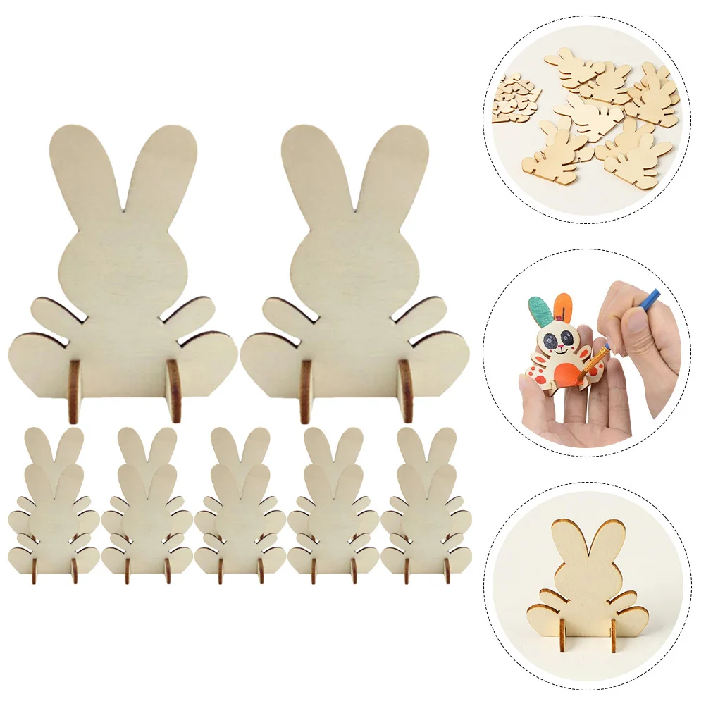 12pcs Wooden Easter Bunny Diy Cutouts Unfinished Wood Slices For Kids Craft Painting Easter Party Decoration Supplies