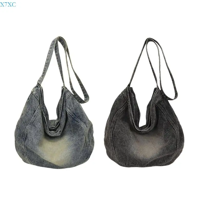 

X7XC Women Bag Denims Crossbody Bag Shopping Bag Students School Bag Retro Bag Large Capacity Shoulder Bag