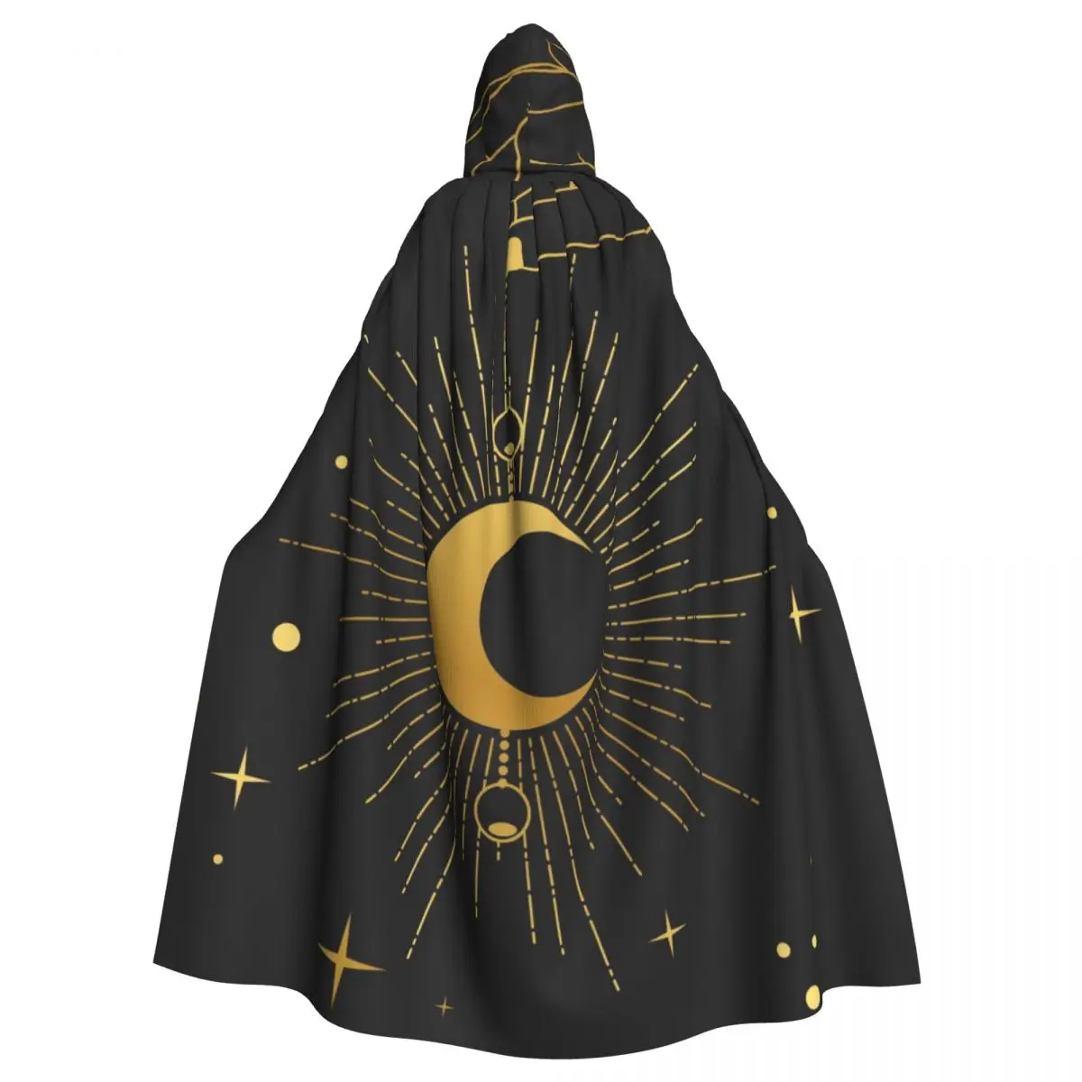 Unisex Adult Hand Holding Crescent Moon Cloak with Hood Long Witch Costume Cosplay